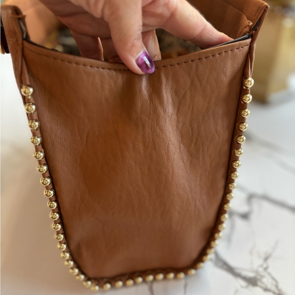 Jessica Simpson Brown and Gold Satchel with Structured Design - Picture 4 of 4